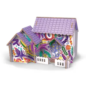 Puzzle 3D dřevěný dům s barvami