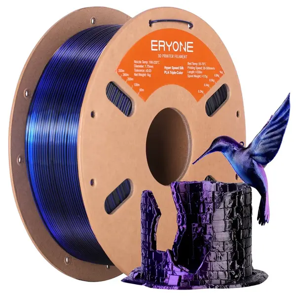 ERYONE High Speed Silk Tri-color PLA Filament 1kg Black & Blue & Purple