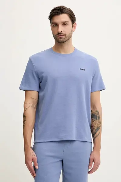 Tričko BOSS Waffle T-Shirt modrá barva, s aplikací, 50535891