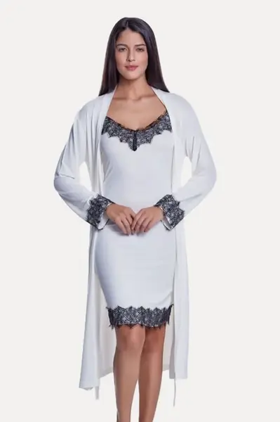 Dámská bambusová košilka LORA s županem L Krémová