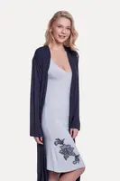 Dámská bambusová košilka GLORIA s županem S Černá / Stříbrná