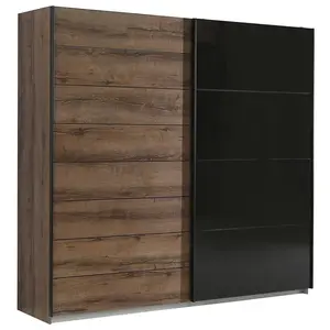 Skriňa Java 220 dub šľachtený/čierne sklo