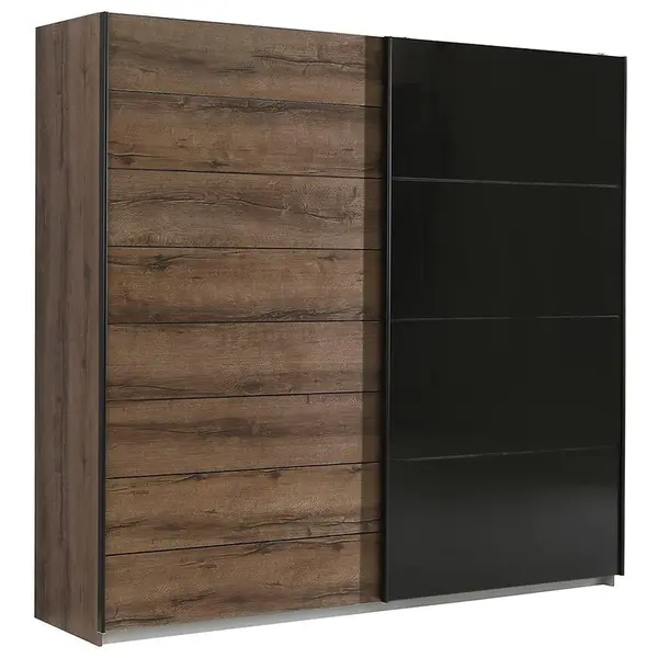 Skriňa Java 220 dub šľachtený/čierne sklo