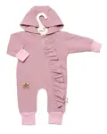 Baby Nellys Teplákový overal s volánkem a kapucí GIRL, pudrový, vel. 86