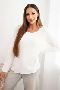 Kesi Włoski Dámsky sveter z viskózy s dlhým rukávom a okrúhlym výstrihom biely