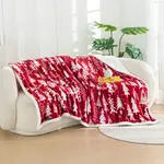 Vánoční mikroplyšová beránková deka CHRISTMAS TREES červená Rozměr: 200 x 220 cm