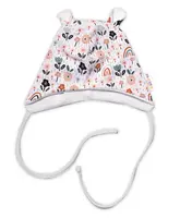 Baby Nellys Kojenecká čepička s oušky na zavazování - Palouček, bílá vel.  68/74