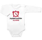 Baby Nellys Body dlouhý rukáv Najlepší budíček na svete,  bílé vel.  62