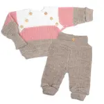 Baby Nellys Rostoucí pletený svetřík a kalhoty s knoflíčky Girl, 2D - proužky, vel. 68/74
