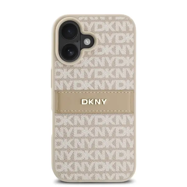 Zadní kryt DKNY PU Leather Repeat Pattern Tonal Stripe pro Apple iPhone 16, růžová