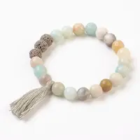 Natural Flower Amazonite and Lava Rock(Dyed) Beads Stretch Charm Bracelets