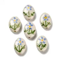 Flower Theme Printed Handmade Porcelain Beads