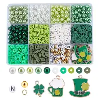 Saint Patrick's Day Polymer Clay & Glass Pearl Beads & Alloy Enamel Pendant Jewerly Making Finding Kits