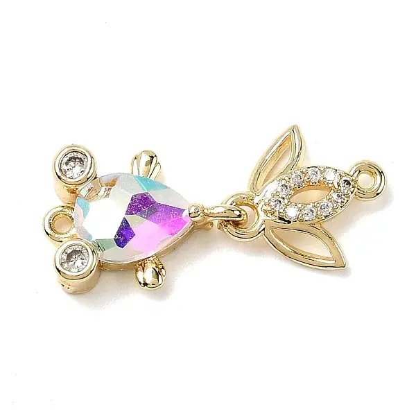 Brass Micro Pave Clear Cubic Zirconia Fish Links Connector Charms