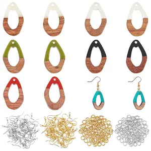 DIY 6 Pairs Teardrop Resin & Walnut Wood Earring Makings