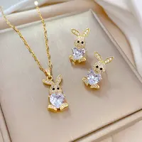 Brass Micro Pave Cubic Zirconia Pendant Necklace & Stud Earrings