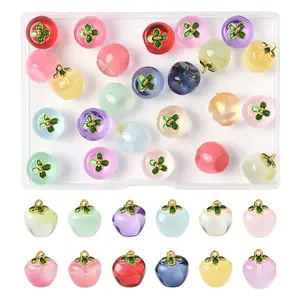 24Pcs 12 Colors Transparent Glass Apple Pendants