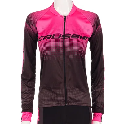 Dámský cyklistický dres s dlouhým rukávem Crussis CSW-061 černo-růžová XS