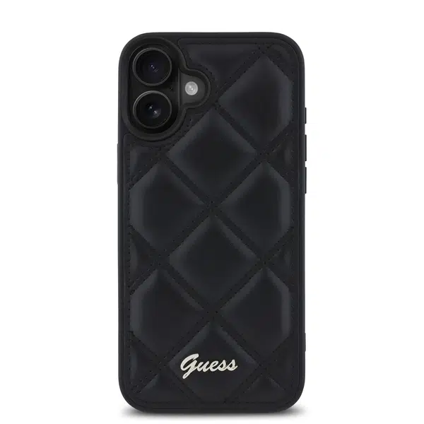Zadní kryt Guess PU Leather Quilted pro Apple iPhone 16, černá