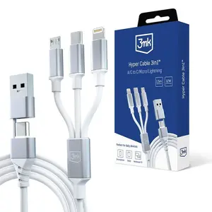 3mk Hyper Cable 3in1 USB-A/C - USB-C/MicroUSB/Lightning 1.5m, bílá