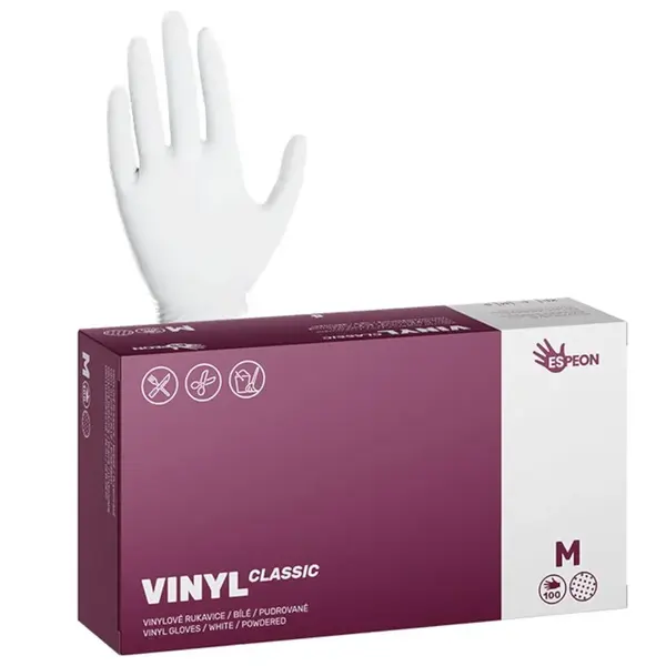 Vinylové pudrované rukavice Espeon Vinyl Classic - 100 ks, bílé, velikost M (100001)