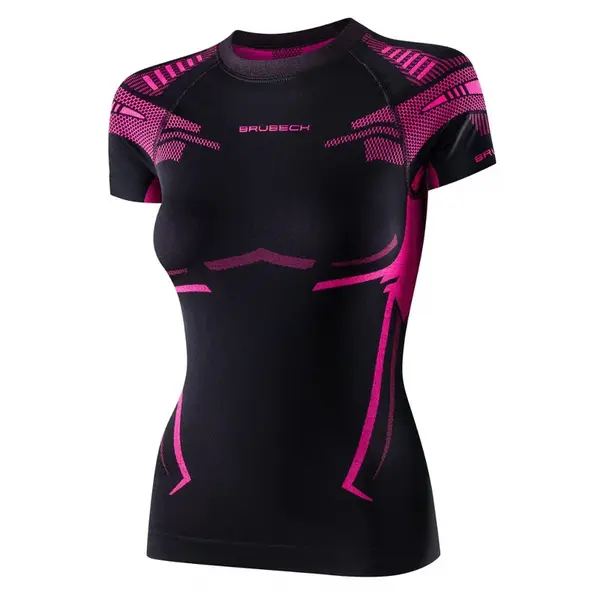 Dámské funkční triko Brubeck Dry s krátkým rukávem Black/Fuchsia L