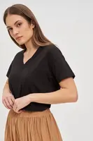 Marisse Black Cotton V-Neck T-Shirt