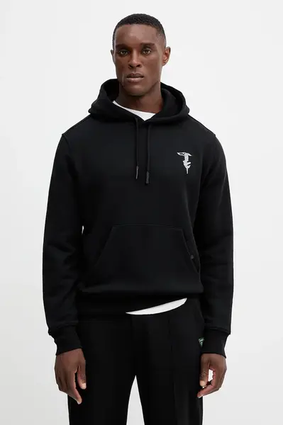 Bavlněná mikina Trussardi pánská, černá barva, s kapucí, s aplikací, G8078200033N