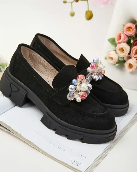 Resti Black women's moccasins with colorful Glam crystals