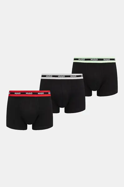 Boxerky HUGO TRIPLET PLANET 3-pack pánské, černá barva, 50492375