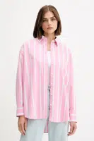 Bavlněná košile Guess Jeans dámská, růžová barva, relaxed, s klasickým límcem, W5YH98 WHFL1