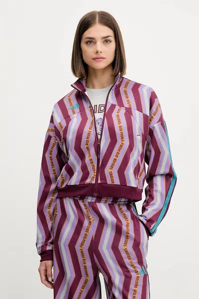 Mikina adidas x Farm Rio dámská, červená barva, vzorovaná, JL8617