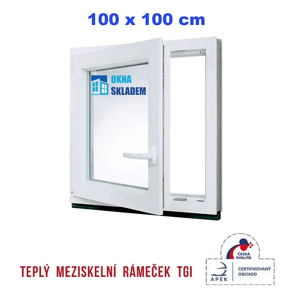 Plastové okno | 100 x 100 cm (1000 x 1000 mm) | Bílé / Antracit |otevíravé i sklopné | levé