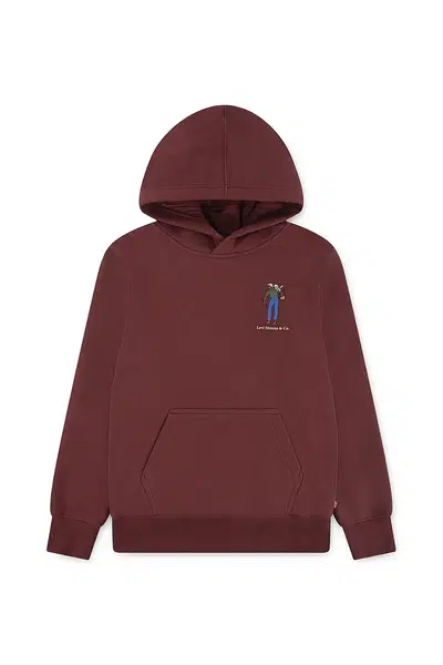 Dětská mikina Levi's SADDLE MAN HOODIE vínová barva, s kapucí, hladká, 8EN717