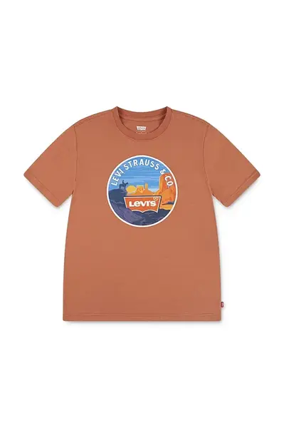 Dětské tričko Levi's DESERT TRAIL TEE oranžová barva, s potiskem, 9EN993