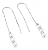 Beneto Elegantní dlouhé stříbrné náušnice s perlou AGUV2216
