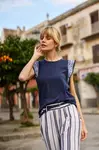 Marisse Navy Blue Cotton Blouse