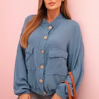 Kesi Włoski Dámska mušelínová košeľa s dlhým rukávom jeansová