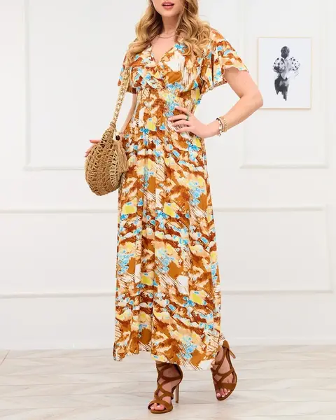 Resti Brown women's long dress with fashionable pattern - Clothing