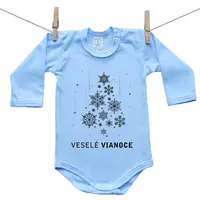 Boodyy Modré body s dlhým rukávom Veselé Vianoce 92 (18-24 mesiacov)