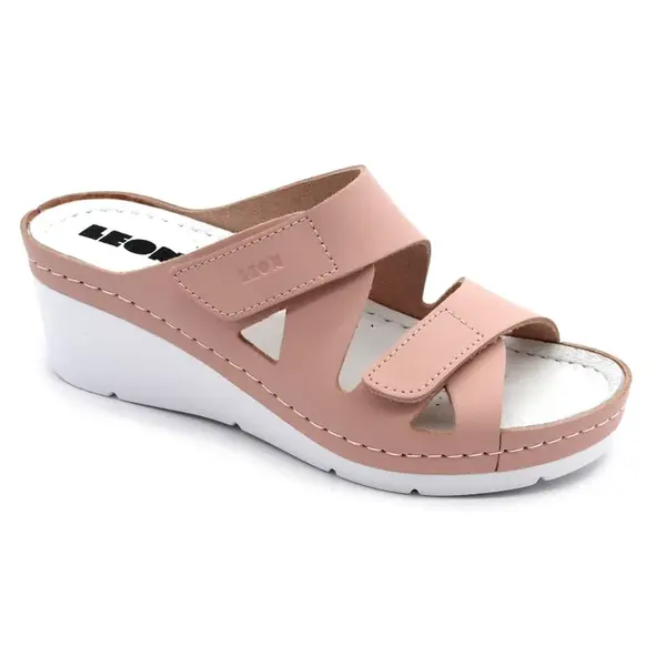 Leon 1004 Dámska celo-kožená zdravotná obuv na klinovom opätku 40 - 25,5cm, ružová, 6,5 cm