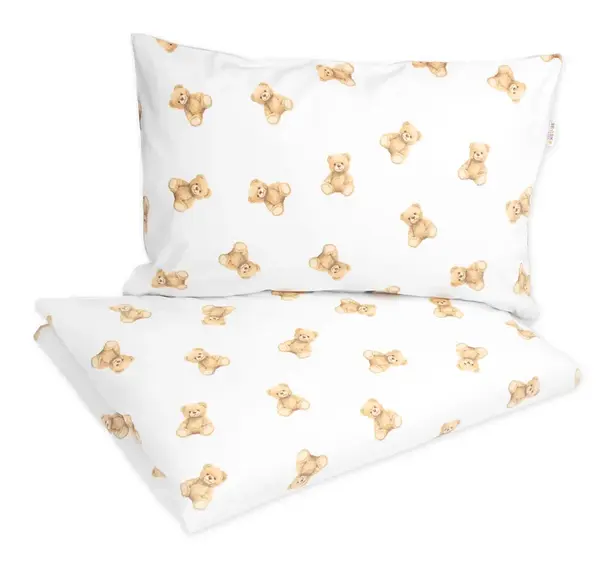 Detské obliečky, bavlna 2D 140x200/70x80 - Míša - biela s potlačou