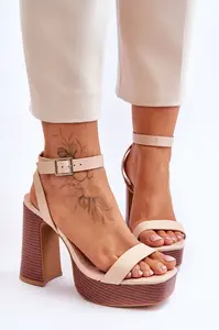 Boto Kožené Sandály Na Robustní Platformě Béžové Marina