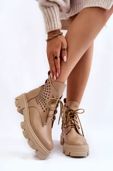 Boto Prolamované Kožené Boty Workery Béžové Abilene