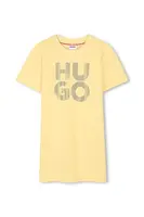 Dětské bavlněné šaty HUGO žlutá barva, mini, G00410