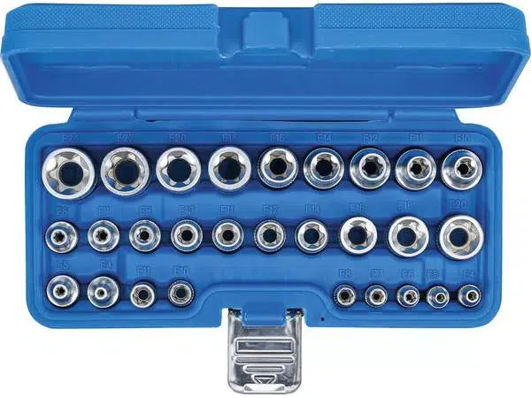 BGS Technic BGS 70099 Nástrčné hlavice 1/4" a 1/2" E-profil E4 ÷ E24 (Sada 28 dílů)