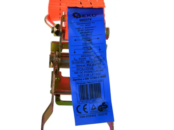 GEKO Upínací pás s ráčnou a háky 2 tuny, 8 m, 35 mm Délka: 2 m