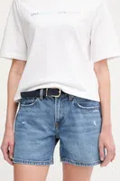 Bavlněné riflové kraťasy Pepe Jeans REGULAR SHORT HW MABLE dámské, modrá barva, medium waist, PL801188IC6