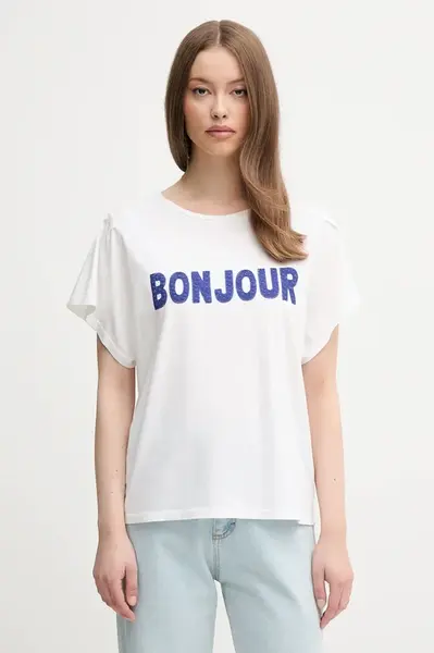 Bavlněné tričko United Colors of Benetton dámské, béžová barva, 3LNSD109Z