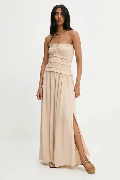 Lněné šaty Answear.LAB hnědá barva, maxi